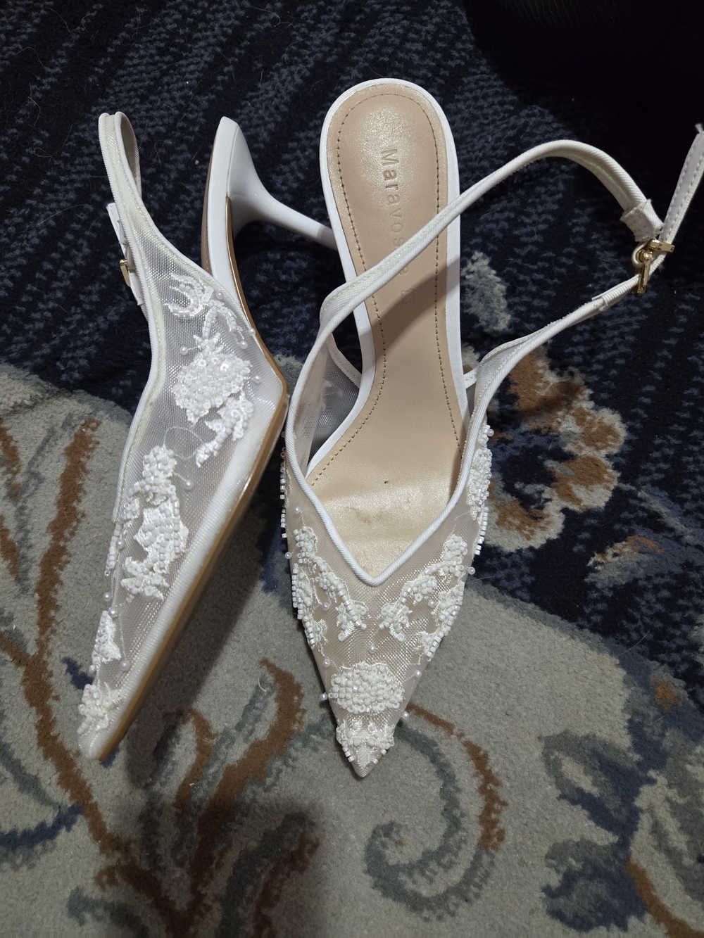 Maravosse Wedfing White Embellished Mesh Pumps